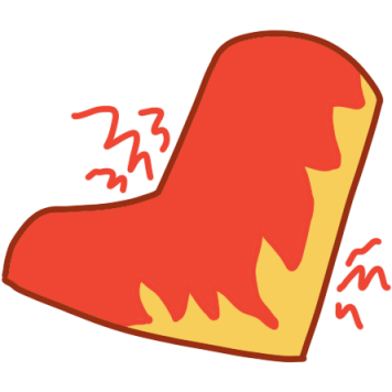 A simplified foot with a majority of it covered in red and jagged red lines coming out from it.